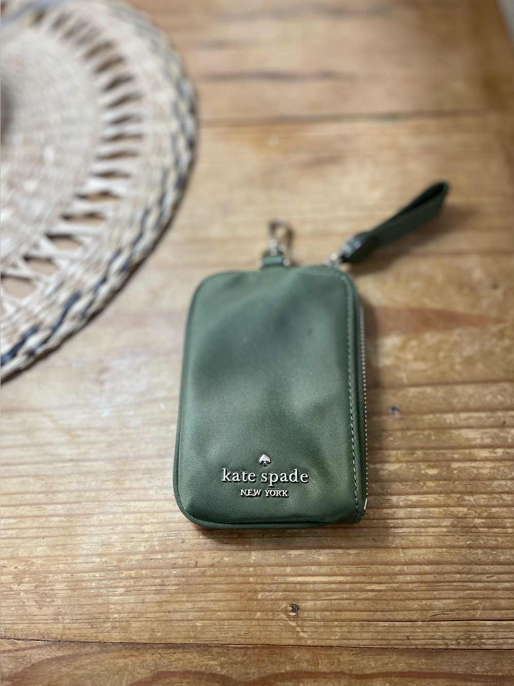 Kate Spade Olive Green Keychain ID/Card Holder Zip Wallet